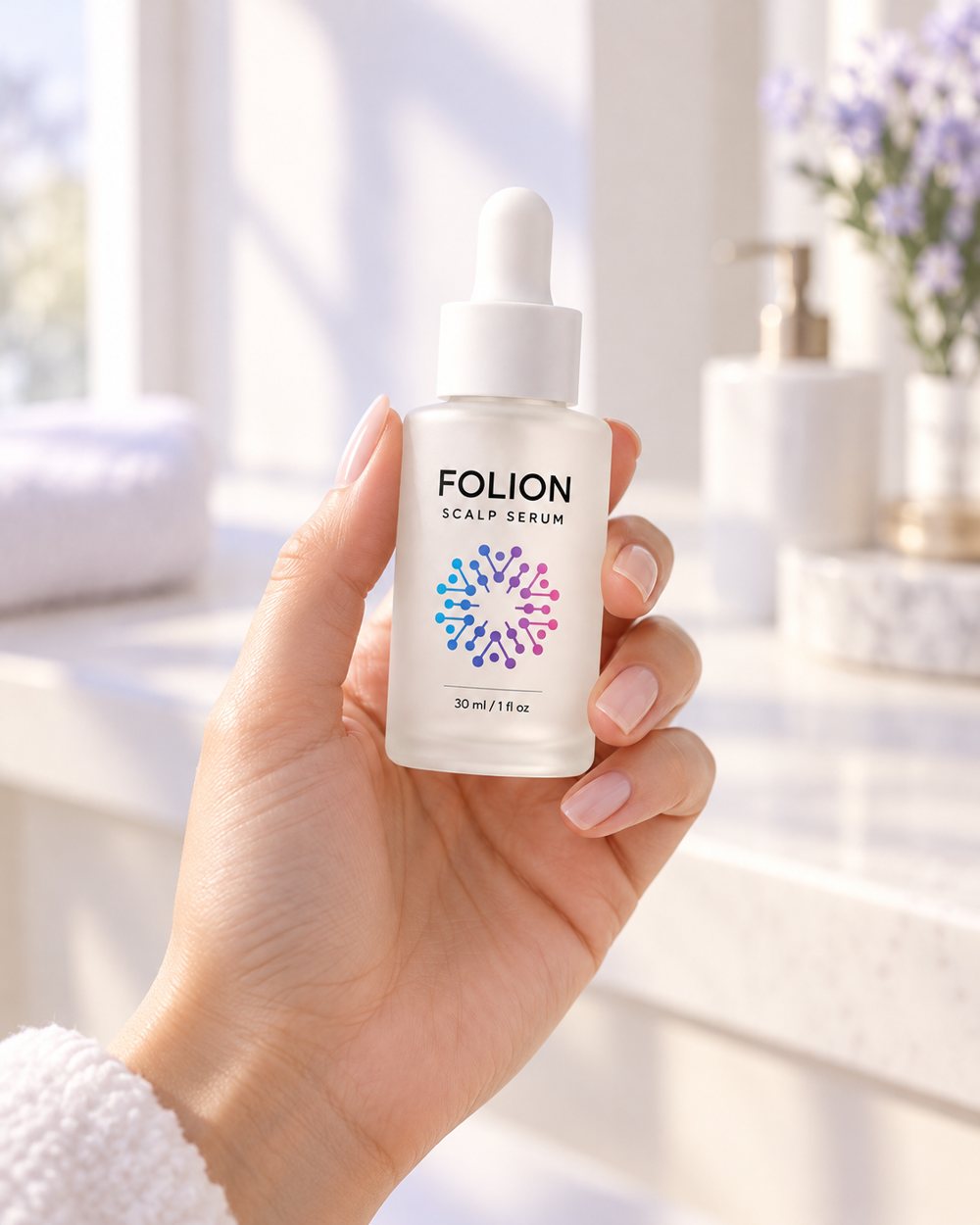 Folion Scalp Serum held in hand